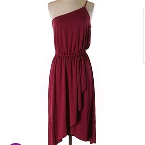 Romantic Wine Red One-Strapped Midi Dress